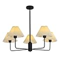 KCO Lighting Vintage Pleated Fabric Ceiling Light Fixture Mid Century Modern Black Chandelier Contemporary Large White Chandelier 5 Light Chandeliers for Dining Room Living Room