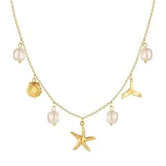 Gold Starfish Shell Pearl Fishtail Charm Chain