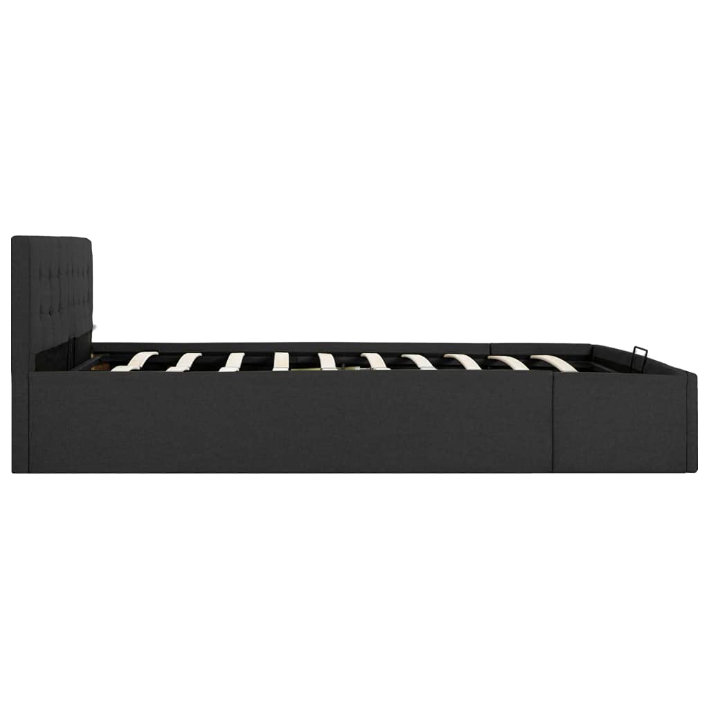 LAPOOH Lit coffre hydraulique LED, lit rabattable horizontal, canapés, base de lit, tissu gris foncé 160 x 200 cm