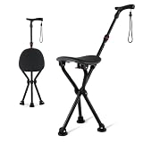 ArcMega Walking Cane with Seat – Folding Lightweight Walking Cane Chair for Seniors, Adjustable Height 32'-36', Heavy-Duty 3-Legged Cane Stool for Men Women (Black)