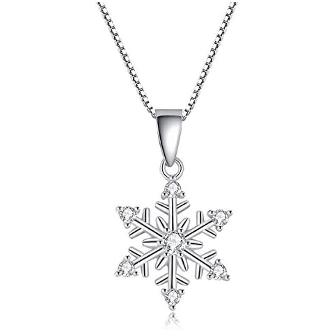 GULICX Silver Snowflake Jewelry for Women, 925 Sterling Silver Snowflake White Cubic Zirconia Necklace Pendant, Christmas Gift for Ladies Cover