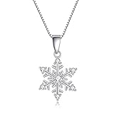 GULICX Silver Snowflake Jewelry for Women, 925 Sterling Silver Snowflake White Cubic Zirconia Necklace Pendant, Christmas Gift for Ladies