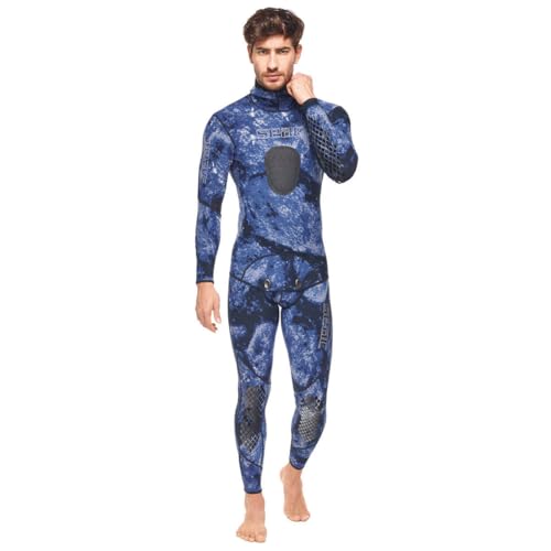SEAC Makaira 2mm Camo Spearfishing Wetsuits for Man Two-Pieces Design Premium Yamamoto Neoprene with Super Stretch Armpit for Freediving, camo Blue, x-Large (0010084013105A)