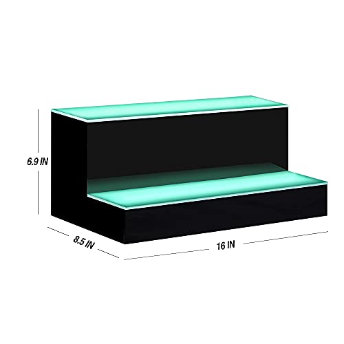 Image of MESAlLUP Acrylic 16 Inch 2 Tier LED Liquor Bottle Display Shelf, Lighted Bar Shelves with APP or Remote Control, Mulit Color Lighting for Home Mini Bars Decor, Restaurants & Party Use