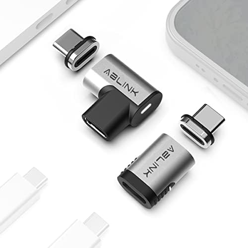 Ablink Magnetic USB C Adapter, 2 Pack Straight & Right Angle USB C Magnetic Adapter 24 pin Type C Connector PD 100W Quick Charge 8K 40Gb/s Data Transfer Video Output for MacBook & More USB C Devices