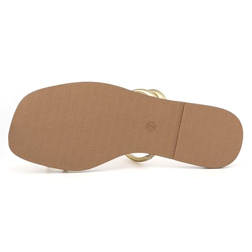 Rihero Women's Slide Sandals Strappy Beach Thong Flat Sandals Square Toe Comfortable Dressy Summer Slip On Flip Flops Gold Size 5.5 — view 5