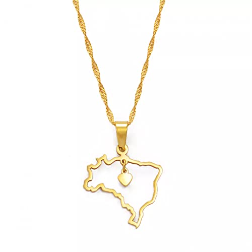 WDBUN Collier Pendentif Bijoux Brésil Coeur Carte Pendentif Colliers Cartes du Brésil Bijoux Cadeaux Noël Date d'anniversaire Cadeau