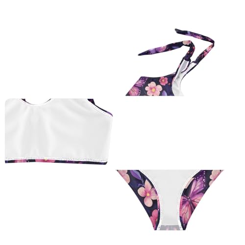 Wusikd Purple Butterflies Girls Swimsuits Two Piece Pink Flowers Swimwear Bikini Set for for Girls Size 3T4
