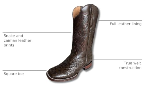 Image of Men's Alex Exotic Caiman Python Western Cowboy Boots Square Toe Pull On Tall Shaft bota de vaquero para hombre