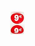 Etiquetas Adhesivas de Precio, 2.500 Pegatinas, 35 mm, Rojo Brillante, 5 Rollos (9€ -2500UDS)