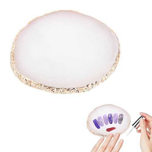 Oykrueats Elliptische Nagelkunst Palette, Weiße Nachahmung Kristall mit Goldkante, Wiederverwendbar, Waschbar, Nagelmalerei Display, Für Farben Mischung