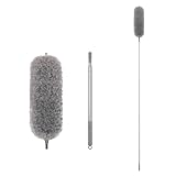 Wlinfetity Plumero telescópico retráctil para limpieza de techo y gran ángulo, cabezal de microfibra electrostática, lavable y plegable, longitud ajustable de 140-280 cm, color gris
