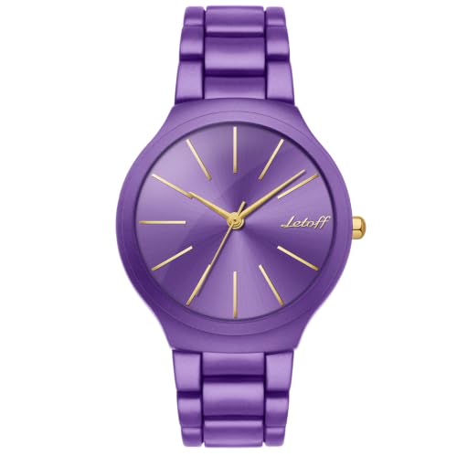 Image of Letoff Women's Wrist Watch, Big Dial Metal Strap, 100 ft Waterproof, Multicolor Casual Fashion Watch