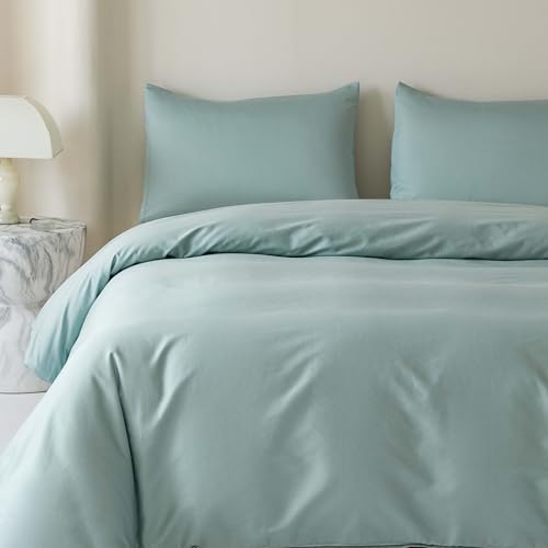 HeimenAogo Egyptian Cotton Duvet Cover King Size Sateen Weave, Silky Soft and Breathable Bedding Set with Zipper Closure, Long Staple Cotton Bed Linen Skylight Blue 3Pcs (104'×90')