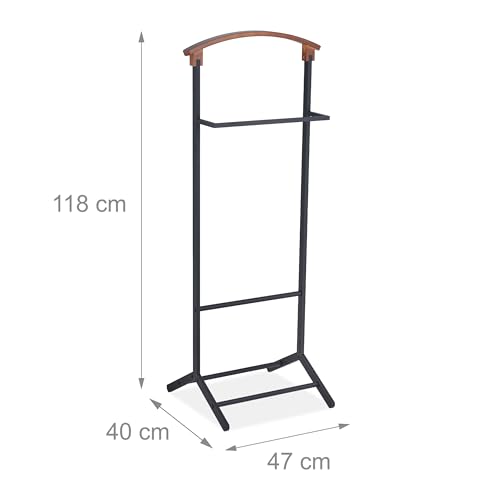 Relaxdays Herrendiener, für Jackett & Hose, HBT: 118 x 47 x 40 cm, MDF & Stahl, stehender Stummer Diener, schwarz/braun