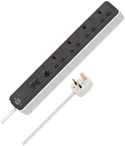 Brennenstuhl Ecolor 4-gang Extension Lead (Power Strip 4-gang with Safety Fuse Button, switch and 5m cable, 90° angle of sockets) white/black