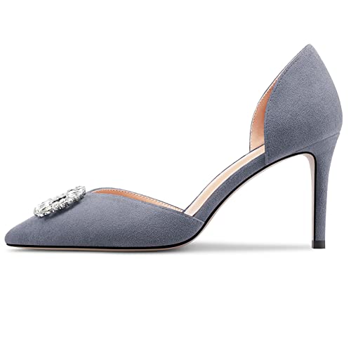 Castamere Women High Heel Pointed Toe Pumps Two-Piece Slip-on Rhinestone Crystal Prom Dress 3.2 Inches Heels2