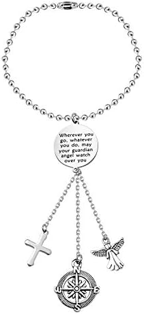 LQRI Guardian Angel Car Charm Guardian Angel Rearview Mirror Wherever You Go May Your Guardian Angel Watch Over You Car Ornament Interior Accessories Car Mirror Charms (car Charm)