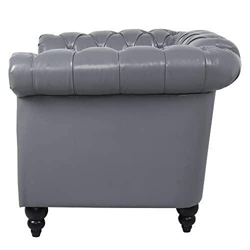 Image of LEVNARY Leather Upholstered Armchair, Mid-Century Modern Single Sofa Chair with Rolled Arms and Nailhead, Tufted Pu Leather Chesterfield Chair for Home Bedroom Reading Room (Gray)