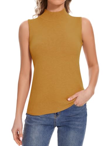 Image of Sleeveless Mock Neck Tops for Women Soft Slim Fit Knit Vest Tops