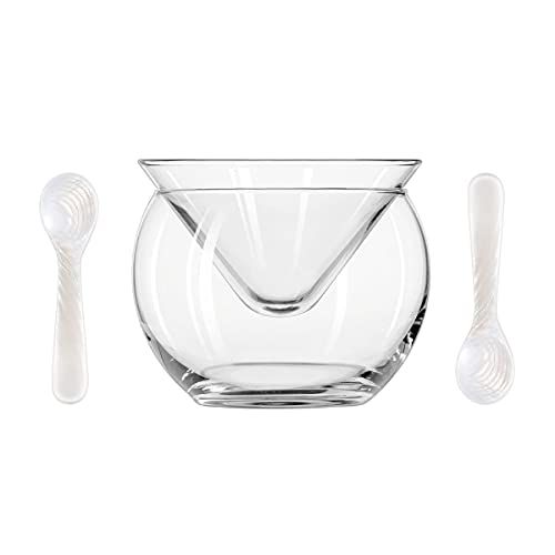Glass Caviar Chiller Server Set with 2 Pieces Mother of Pearl Caviar Spoon, Usually Used for Caviar, Liquor,Cocktail Chiller, Ice Cream, Restaurant Serving