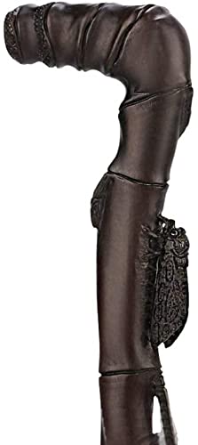 Canne de marche en bois massif sculpté main style racine de bambou noir