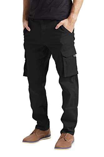 westAce Mens Stretch Cargo Flex Work Trousers Relaxed 12 Pocket Full Pants Size 32 to 44 (Black, 32W / 32L)