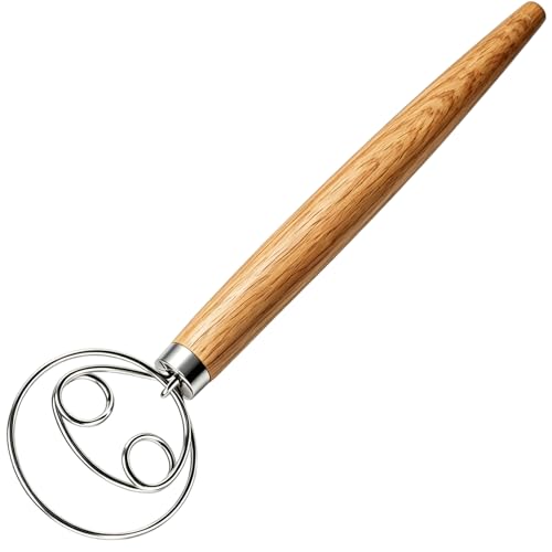 Maxjoy Danish Dough Whisk Stainless Steel Wooden...