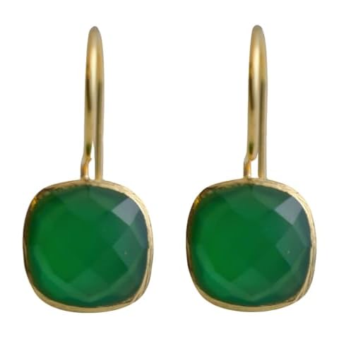 Gold Plated Green Onyx Drop Earrings Cover