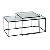  Kave Home - Set de 2 mesas de Centro Nido Akemi rectangulares 50 x 55/100 x 50 cm de Cristal Templado Texturizado y Patas de Acero en Negro