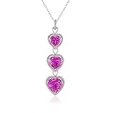 Amazon Collection Sterling Silver, Created Gemstone, and Diamond Heart Pendant Necklace, 18