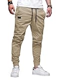 Dokotoo Men Mens Casual Drawstring Cargo Pants Twill Cotton Outdoor Hiking Chino Joggers with Pockets Khaki Small