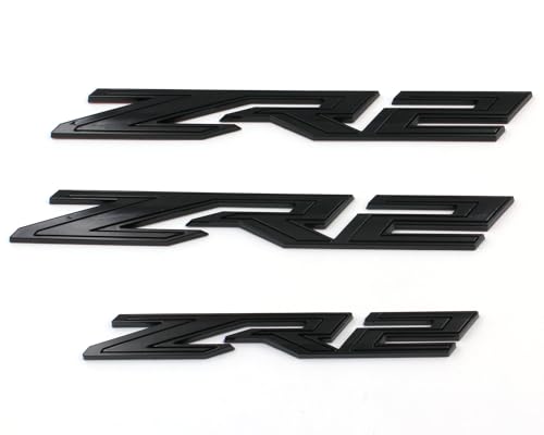 Image of 3PCS Gloss Black Fender Rear ZR2 Emblem Badge Compatible with Silverado Colorado (Gloss Black)
