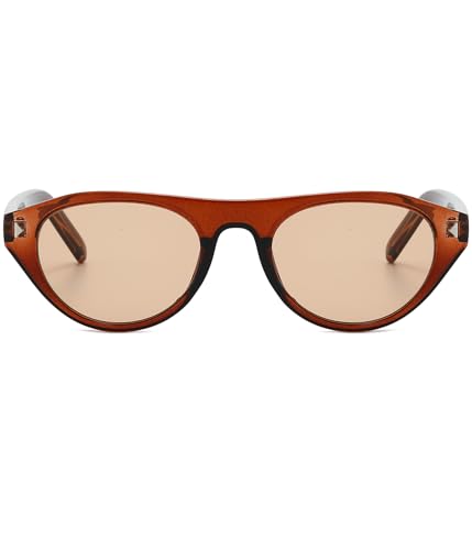 Image of EYLRIM Retro Oval Cat Eye Sunglasses for Women Men Trendy Flat Top Narrow Cateye Shades UV400 Protection