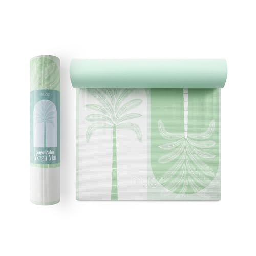 Myga Printed Yoga Mat - 6mm Thick Non-Slip Exercise Mat for Yoga, Pilates, Meditation and Fitness - Lightweight Travel Yoga Mat for Men and Women - Choice of Design (Sage Palm)