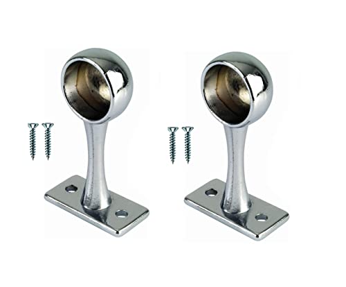 TERF® Chrome Curtain Pole End Bracket for Up to 25mm Diameter Ceiling and Wall Mount Rod Holder - Pack of 2