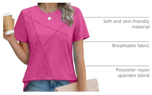 Image of XIEERDUO Womens Summer Tops 2026 Pleated Round Neck Short Sleeve Shirts Business Casual