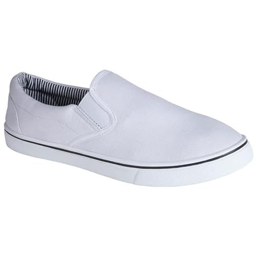 Image of Mens Canvas Slip-On Plimsolls, Casual Lightweight Pumps, Trainers Sneakers (White, UK Footwear Size System, Adult, Men, Numeric, Medium, 11)