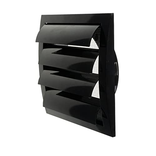 Black Exhaust Hood Vent 6'' Inch / 150 mm with Shutters, Built-in Guard Screen and Flange, Air Vent Cover with Flaps