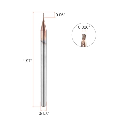 Image of HARFINGTON Ball Nose End Mill 4 Flute 0.020 inch Diameter 1 /8 inch Shank Tungsten Carbide Uncoated Spiral CNC Router Bits 0.06 inch Cutting Length Single End Ball for Carving Engraving Grinding