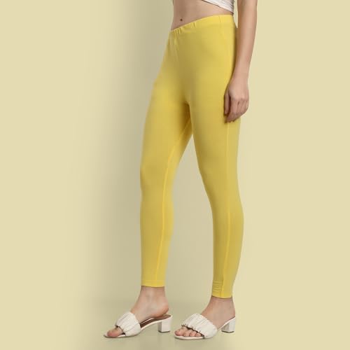 Image of ONE SKY Women Ankle Length Leggings | Premium Cotton Modal Spandex Blend | High Waist Stretchable & Bio-Washed Fabric | Colour-Lock | Ethnic Leggings for Women