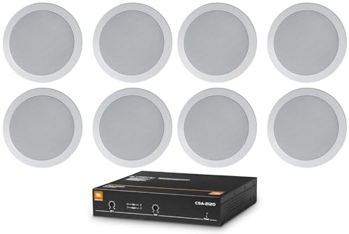 Audiosavings Bundle: (1) JBL CSA 2120 2 x 120w 2-Channel Power Amplifier Commercial Amp 4 Restaurant/Bar Bundle with (8) 2 Rockville HC55-16 White 5.25