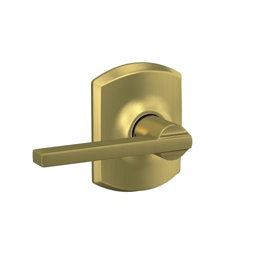 Image of Schlage Latitude Hall /Closet Passage Door Handle, Reversible, Satin Brass | Hall or closet lever door handle with no lock, Easy to install, Certified durability, Universal fit