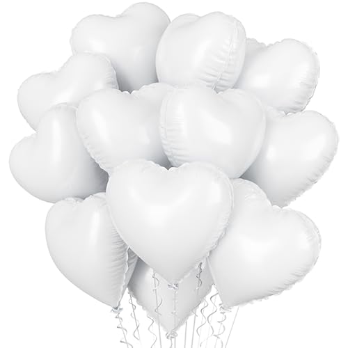 Lot de 12 ballons à l'hélium en forme de cœur blanc nacré pour décoration de fête d'anniversaire, mariage, Saint-Valentin, fiançailles, anniversaire de...