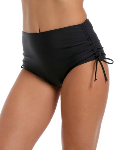 Micosuza Women's High Waisted Bikini Bottoms Side Tie Modest Full Coverage Bathing Suit Basic Swim Briefs2