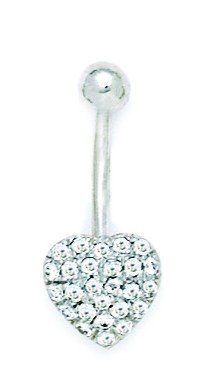 14K White Gold Cz Cubic Zirconia Simulated Diamond 14 Gauge Dangling Love Heart Body Jewelry Belly Ring Measures 26X10Mm Jewelry Gifts For Women #TOP10