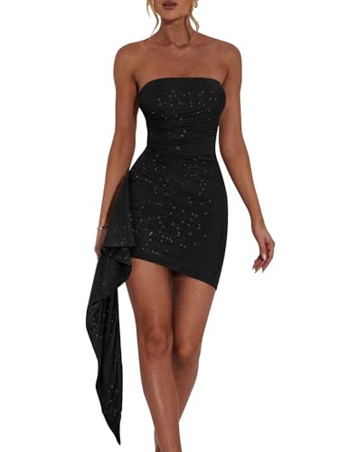 Sparkly Tight Homecoming Dress for Teens Short Strapless Ruched Prom Mini Cocktail Party Gowns