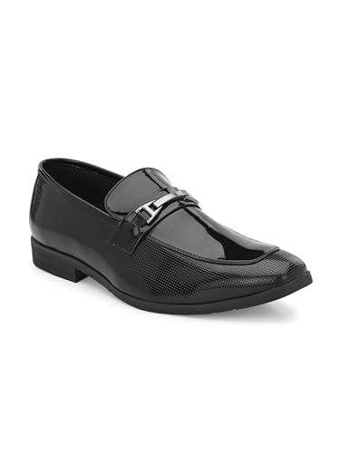 Image of San Frissco Men's Formal Loafers Leatherette Trending Glossy Shine Shoes,Semi Casual Cushioned Footbed Formal Shoes for Party, Slip-On Loafers, Lightweight and Comfortable Shoes