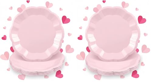 Image of NatNarr 30 Pcs Pink Plates, 9 Inch Scalloped Pink Galentines Plates Disposable Dinner Paper Plate Valentines Party Supplies for Valentine's Day Weeding, Bridal Shower (Pack of 2)