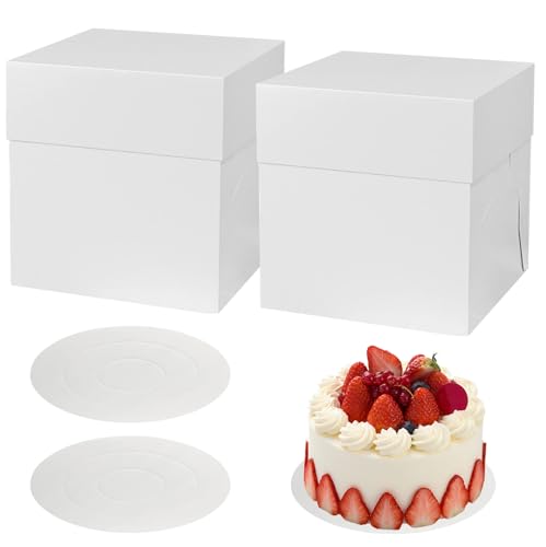 HOMURY Lot de 2 boîtes : boîtes en carton pour gâteaux, blanches, de transport, 30,5 cm x 30,5 cm x 30,5 cm